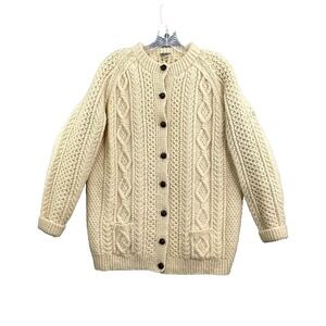 VTG Arans Kilkenny Cardigan Sweater Womens Large Cable Knit Fisherman Irish Wool